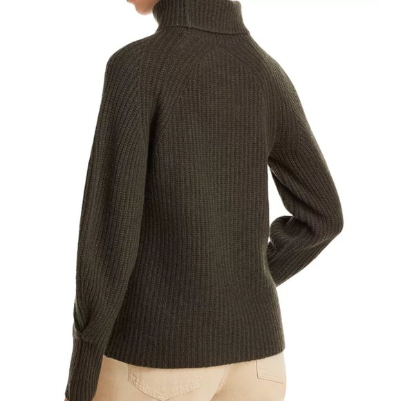 C by Bloomingdale's Cashmere Shaker Stitch Cashmere Turtleneck Sweater-Olive-NWT - Picture 3 of 3